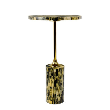 Hedda 23.5" Contemporary Glam Metal/Resin Faux Stone Round End Table - JONATHAN Y